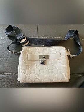 Steve Madden White Embossed Logo Crossbody Bag